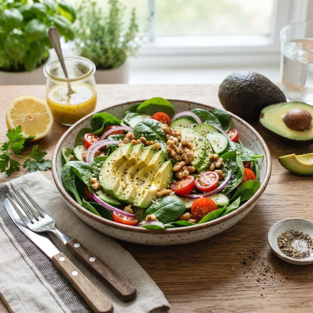 Low-Sodium Lemon Spinach Avocado Salad